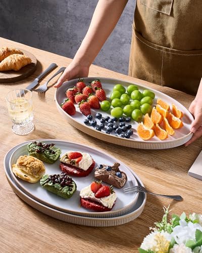 Large Serving Platters Set of 3 Sizes - Oval, Cappuccino White in 16 inch in Cappuccino White, alternate view 6