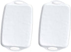 Large Serving Tray Set of 2 - 19 x 12 Inch White Rectangular Melamine Trays with Handles - Durable Plastic Food
