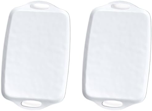 Large Serving Tray Set of 2 - 19 x 12 Inch White Rectangular Melamine Trays with Handles - Durable Plastic Food