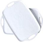 Large Serving Tray Set of 2 - 19 x 12 Inch White Rectangular Melamine Trays with Handles - Durable Plastic Food, alternate