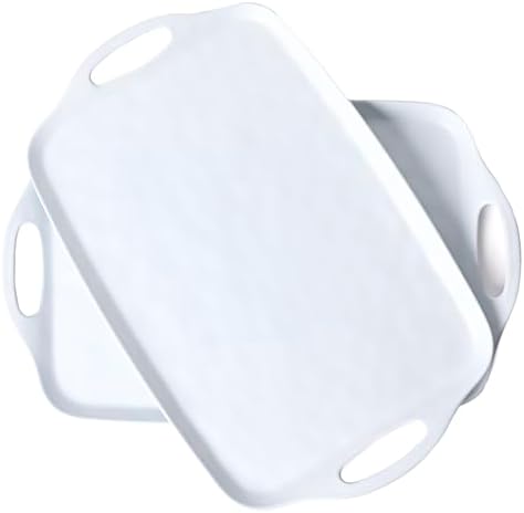 Large Serving Tray Set of 2 - 19 x 12 Inch White Rectangular Melamine Trays with Handles - Durable Plastic Food, alternate
