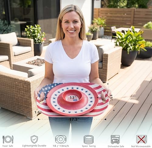 Large Serving Trays with Handle Set of 2 Sizes American Flag Design in Red/White/Blue, alternate view 4