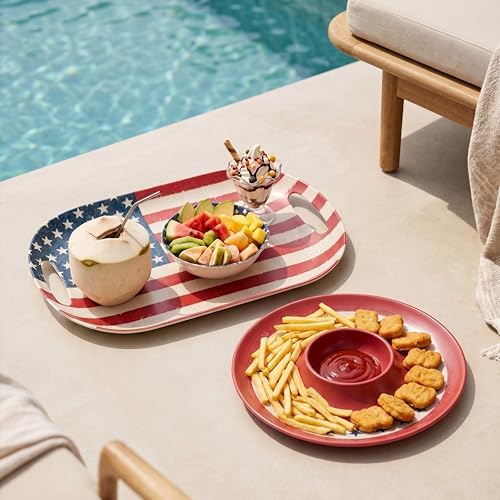 Large Serving Trays with Handle Set of 2 Sizes American Flag Design in Red/White/Blue, alternate view 6