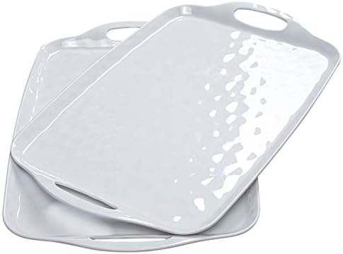 Large Serving Trays with Handles, 19" x 12" Melamine Serving Platters for Food, Turkey, Set of 2 Rectangular