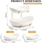 Large Size 2 Tier Ceramic Fruit Bowl,(13.4 and 11 inch Plate)More Storage Space, Golden Metal Stand for Kitchen, alternate
