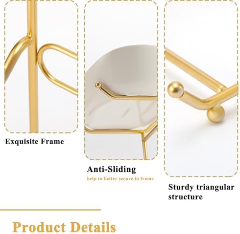 Large Size 2 Tier Ceramic Fruit Bowl,(13.4 and 11 inch Plate)More Storage Space, Golden Metal Stand for Kitchen, alternate