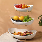 Large Size 3 Tier Ceramic Fruit Bowl,(13.4, 11 and 9.1 inch Plate)More Storage Space, Golden Metal Stand for, alternate view