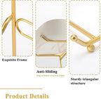 Large Size 3 Tier Ceramic Fruit Bowl,(13.4, 11 and 9.1 inch Plate)More Storage Space, Golden Metal Stand for, alternate view