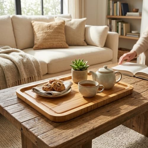 Large Size Bamboo Serving Tray, Rectangular, 15.5 x 11.8 x 0.8 Inches in 15.5 x 11.8 x 0.8 Inches in 15.5'' X, alternate view
