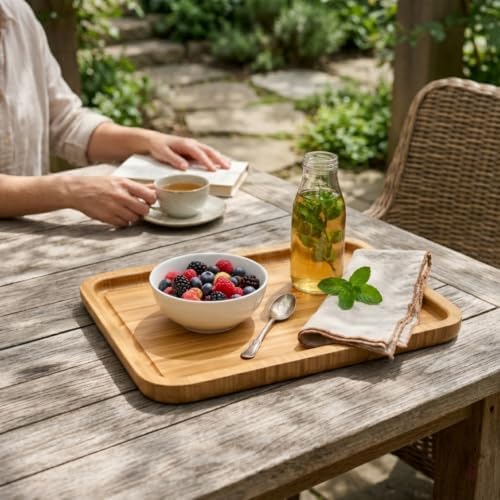 Large Size Bamboo Serving Tray, Rectangular, 15.5 x 11.8 x 0.8 Inches in 15.5 x 11.8 x 0.8 Inches in 15.5'' X, alternate view
