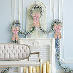 Large Spring Flowers Bows for Wreath, Easter Wreath Bow Pink Natural Burlap Bows for Front Door Birthday, alternate view 3