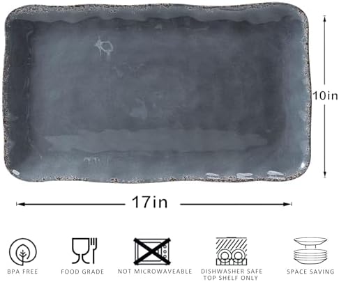 Large Vintage Melamine Serving Platter, Set of 2, 17x10 Inch Melamine Rectangular Serving Platter and Trays.Cool, alternate
