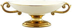 Large White Ceramic Pedestal Fruit Bowl with Gold Handles and Trim in 11.6" x 6" x 3.77" in White