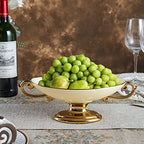 Large White Ceramic Pedestal Fruit Bowl with Gold Handles and Trim in 11.6" x 6" x 3.77" in White, alternate view 4