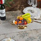 Large White Ceramic Pedestal Fruit Bowl with Gold Handles and Trim in 11.6" x 6" x 3.77" in White, alternate view 6