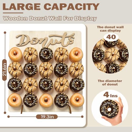 Large Wood Donut Wall Display Stand Holds 20 Donuts, 1 Pack Natural, alternate view 3
