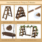 Large Wooden 3 Tier Swing Cupcake Stand with Flower Decor, Removable Trays, Foldable Ladder Display for Cake, alternate view