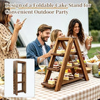 Large Wooden 3 Tier Swing Cupcake Stand with Flower Decor, Removable Trays, Foldable Ladder Display for Cake, alternate view
