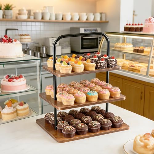 Large Wooden Cupcake Stand, Cupcake Tower Stand for 50 Cupcakes, 3 Tiered Wooden Serving Trays Stand, Soporte, alternate view