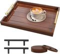 Large Wooden Serving Tray with 2 Sets of Handles, Dark Brown in 16.5 x 13 x 1.38 inches in Rustic Brown-large