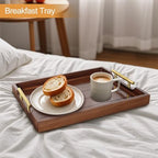 Large Wooden Serving Tray with 2 Sets of Handles, Dark Brown in 16.5 x 13 x 1.38 inches in Rustic Brown-large, alternate view