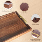 Large Wooden Serving Tray with 2 Sets of Handles, Dark Brown in 16.5 x 13 x 1.38 inches in Rustic Brown-large, alternate view