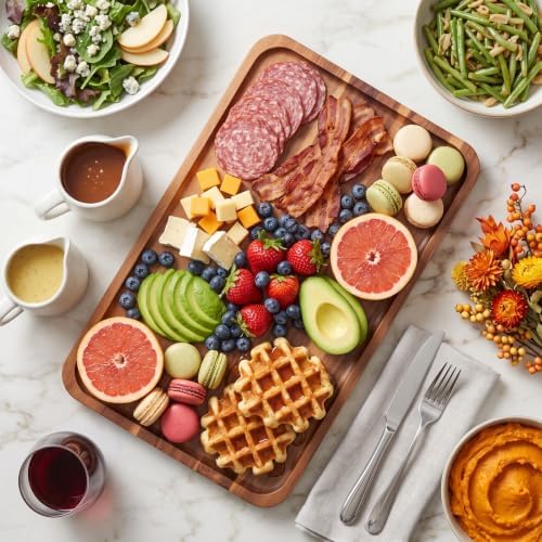 Large Wooden Tray and Platter, Large Charcuterie Boards, 16"x10" in 16" x 10" in Acacia Wood, alternate view 2