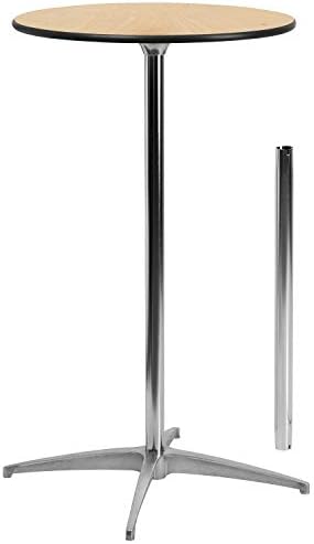 Lars 24" Round Wood Cocktail Table with 30" and 42" Adjustable Columns, Adjustable Bar Height, for Events or