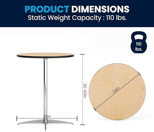 Lars 24" Round Wood Cocktail Table with 30" and 42" Adjustable Columns, Adjustable Bar Height, for Events or, alternate view