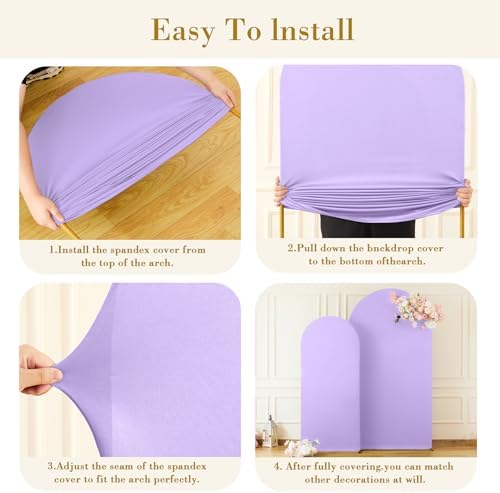 Lavender Arch Backdrop Cover Set of 2-7.2 and 6ft Lilac Light Purple Arch Covers Stretchy Backdrop Spandex Baby, alternate