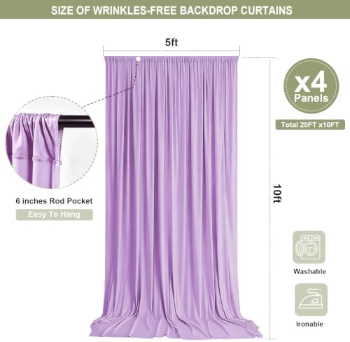 Lavender Backdrop Curtain - 20x10FT Back Drop Curtains for Parties Wrinkle-Free Soft Polyester Backdrop Wedding, alternate