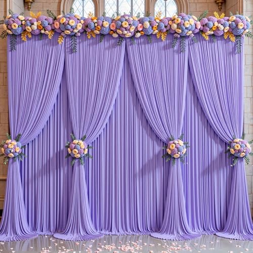 Lavender Backdrop Curtain 32 x 10ft for Photo Background Wrinkle Free Drape in W4' x H10'(8 panels) in Lavender