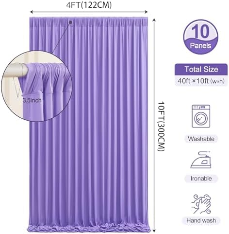 Lavender Backdrop Curtain 40 x 10ft for Photo Background Wrinkle Free Drape in W4' x H10'(10 panels) in Lavender, alternate
