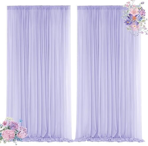 Lavender Backdrop Curtains for Parties, Chiffon Photo Backdrop Drapes 2 Panels 5x8ft Sheer Outdoor Curtain for