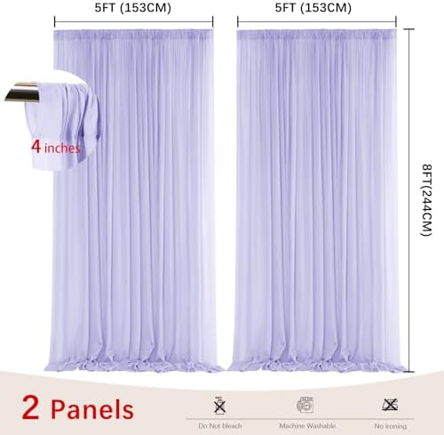 Lavender Backdrop Curtains for Parties, Chiffon Photo Backdrop Drapes 2 Panels 5x8ft Sheer Outdoor Curtain for, alternate