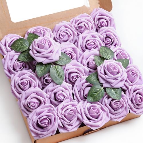 Lavender Faux Foam Roses with Stems DIY Home Decor(25Pcs) in Lavender