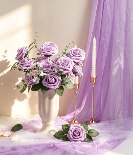 Lavender Faux Foam Roses with Stems DIY Home Decor(25Pcs) in Lavender, alternate view 2