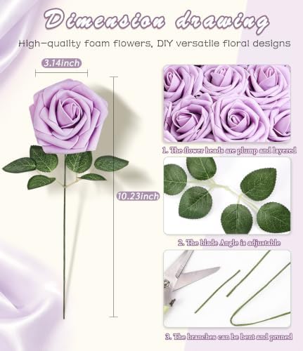 Lavender Faux Foam Roses with Stems DIY Home Decor(25Pcs) in Lavender, alternate view 3