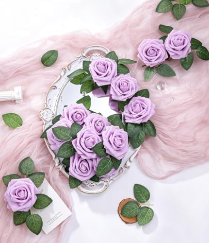 Lavender Faux Foam Roses with Stems DIY Home Decor(25Pcs) in Lavender, alternate view 5