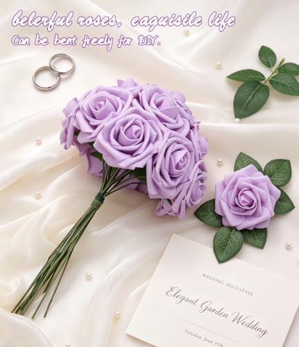 Lavender Faux Foam Roses with Stems DIY Home Decor(50Pcs) in Lavender, alternate view 3