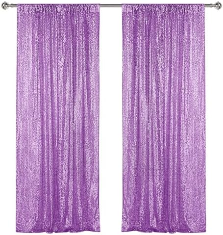 Lavender Purple Sequin Backdrop Curtain 2 Panels 2FTx8FT Glitter Lavender Background Drapes Sparkle Photography