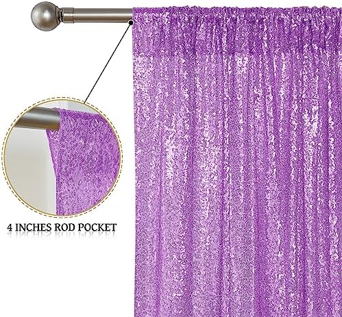 Lavender Purple Sequin Backdrop Curtain 2 Panels 2FTx8FT Glitter Lavender Background Drapes Sparkle Photography, alternate