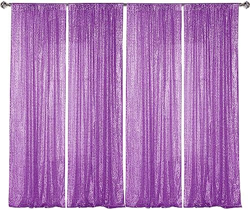Lavender Purple Sequin Backdrop Curtain 4 Panels 2FTx8FT Glitter Lavender Background Drapes Sparkle Photography