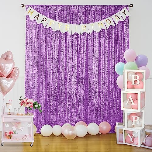 Lavender Purple Sequin Backdrop Curtain 4FTx8FT Glitter Lavender Purple Background Drapes Sparkle Photography, alternate view