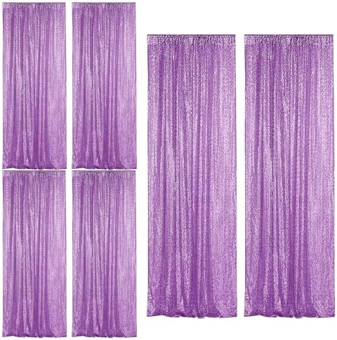 Lavender Purple Sequin Backdrop Curtain 6 Panels 2FTx8FT Glitter Lavender Purple Background Drapes Sparkle