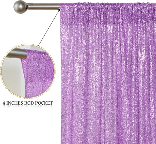 Lavender Purple Sequin Backdrop Curtain 7FTx7FT Glitter Lavender Purple Background Drapes Sparkle Photography, alternate view