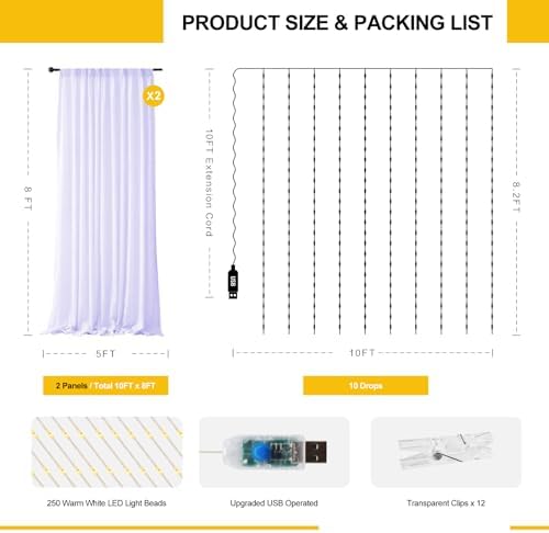 Lavender Tulle Backdrop with Fairy Lights for Parites Wrinkle-Free Sheer Curtain Drapes Photo Back Drop for, alternate view 3