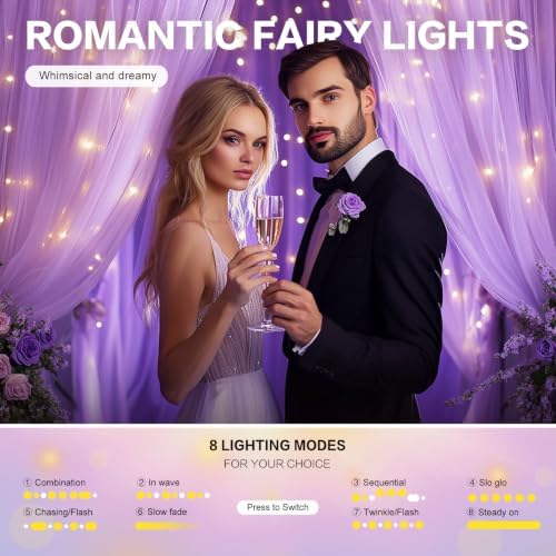 Lavender Tulle Backdrop with Fairy Lights for Parites Wrinkle-Free Sheer Curtain Drapes Photo Back Drop for, alternate view 4