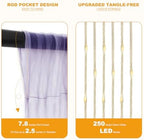 Lavender Tulle Backdrop with Fairy Lights for Parites Wrinkle-Free Sheer Curtain Drapes Photo Back Drop for, alternate view 6