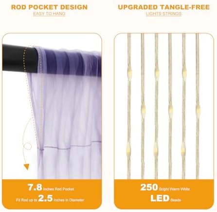 Lavender Tulle Backdrop with Fairy Lights for Parites Wrinkle-Free Sheer Curtain Drapes Photo Back Drop for, alternate view 6